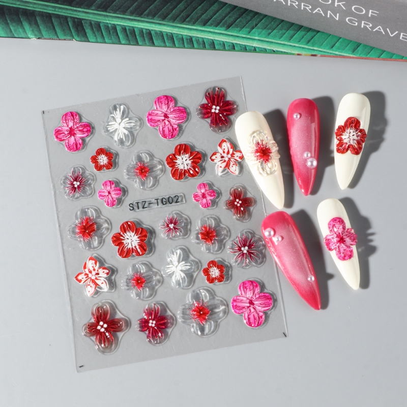 Embossed Steel Ball Flower Gummy Nail Stickers